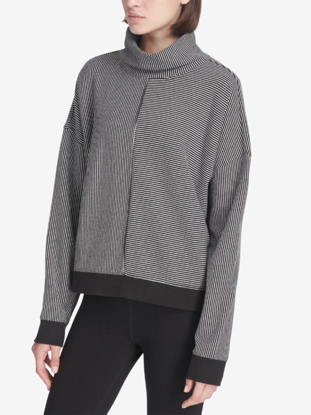 DKNY Womens Sport Turtleneck Stripe Top